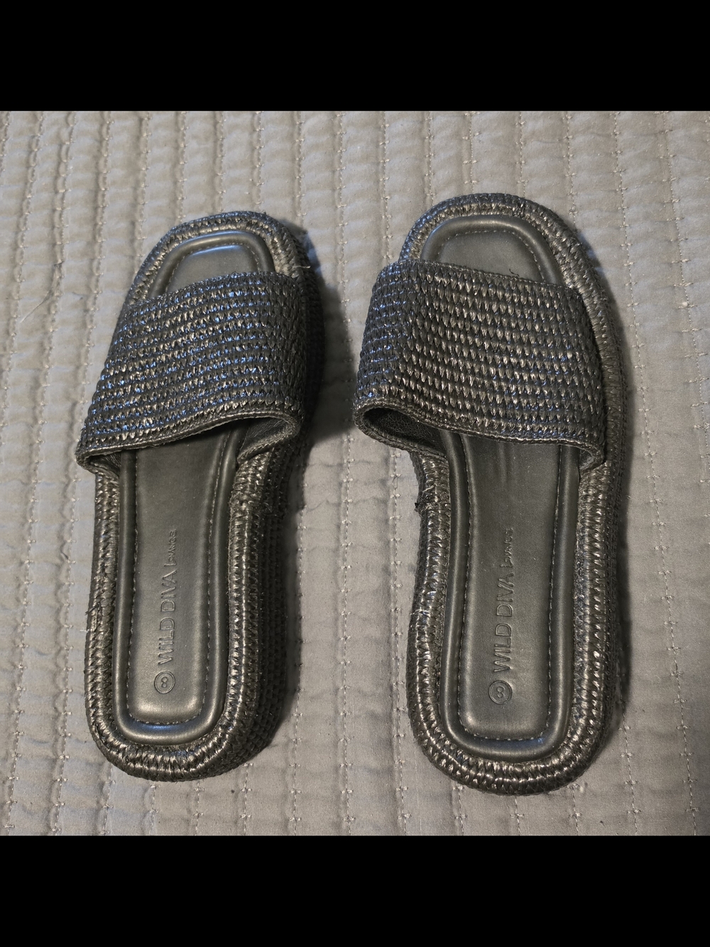 DIVA Lounge Metallic Black Woven Slide Sandals